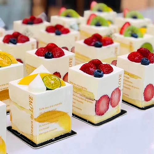 Vista 4 de Lainrrew 200 mini tablas para tartas, mini bases de mousse negra, platos para cupcakes, postres, bandejas de cartón para postres, base