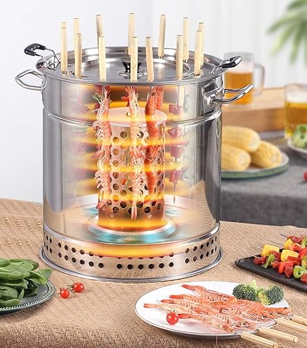 Miniatura 7 de Parrilla de carbón vertical portátil para ahumar al aire libre, interior, campamento, sin humo, barbacoa, L