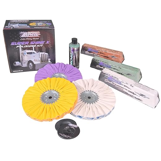 ZEPHYR CUSTOM POLISHING PRODUCTS Super Shine X Aluminum Polishing Kit with Buffing Pads and Polishing Compound, for Big Rigs, Pontoons, and Aluminum Wheels
