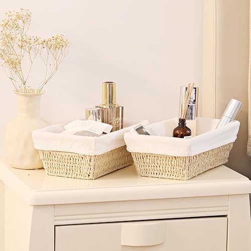 Miniatura 7 de Vagusicc Cesta de almacenamiento, juego de 3 cestas de mimbre de cuerda de papel tejida para almacenamiento con asas, cubos grandes de 15 pulgadas,