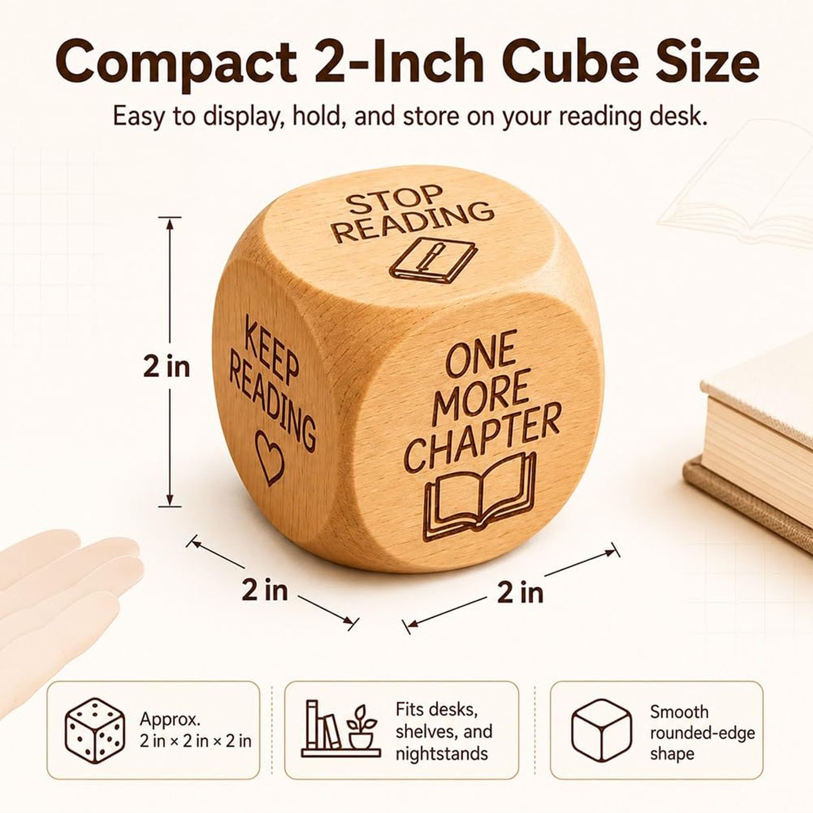 Dados de decisión de Lectura de Madera, Dados de 6 Caras, Cubo de decisión de Lectura de Madera para Amantes de los Libros, Regalos de ratón de Biblioteca (8pcs)