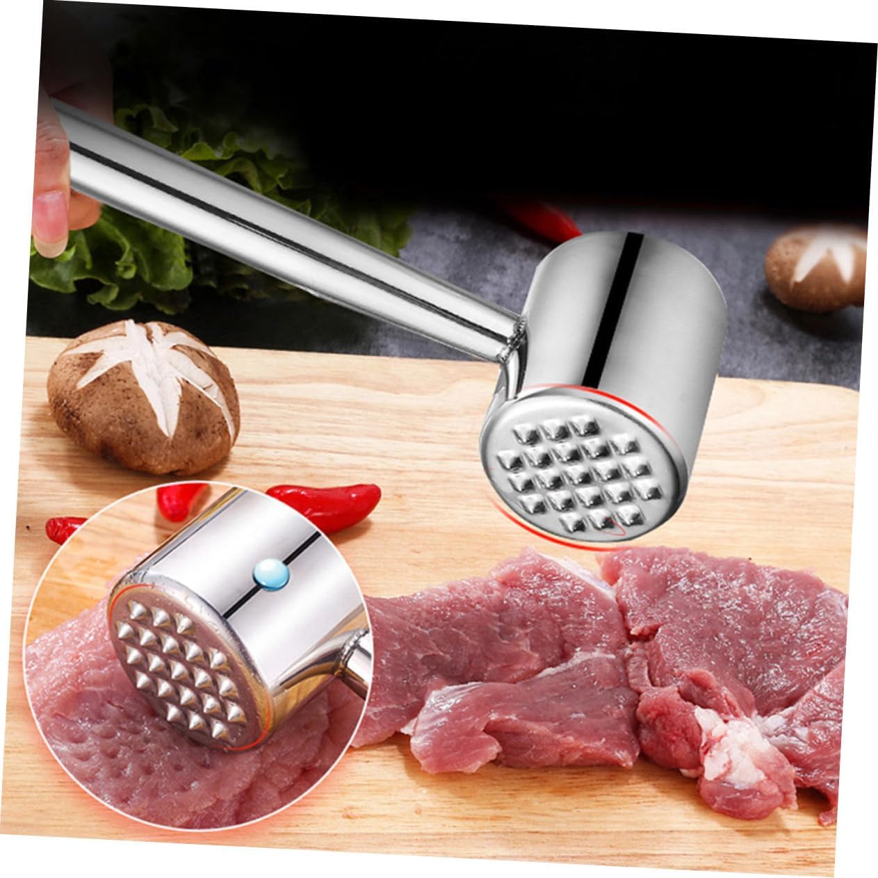LABRIMP 2pcs Meat Tenderizer Mallet Hammer Stainless Steel Kitchen Steak Hammer