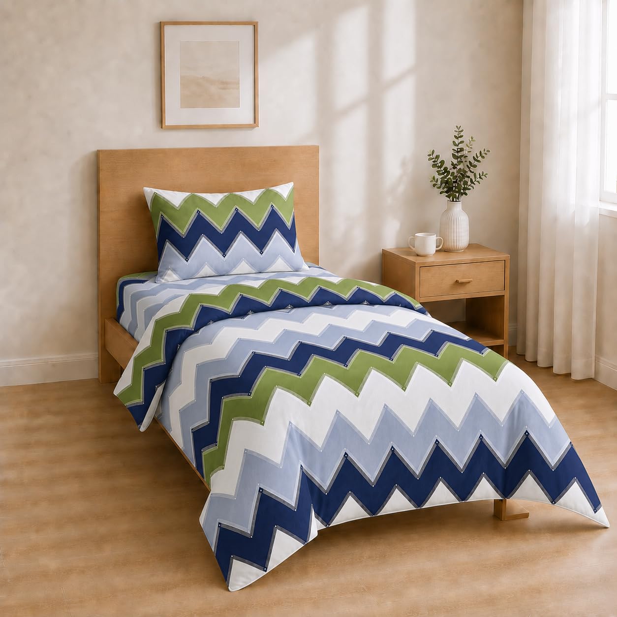 Bedding Set 90 x 200 + 30 / 160 x 280 + 50 x 80 cm 1 Piece, Chevron Blue Green