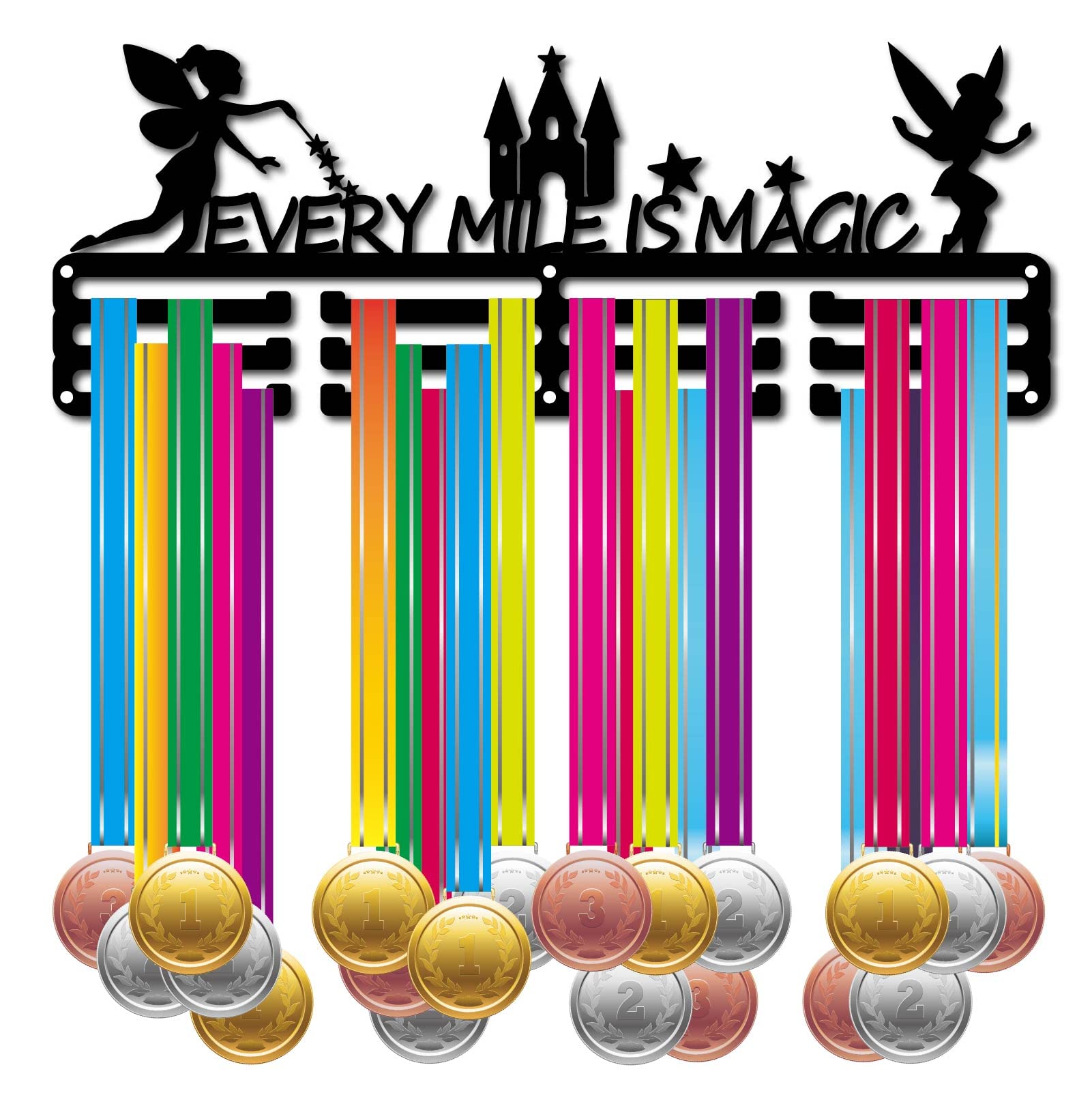 CREATCABIN Soporte Medallas Natación Sincronizada Exhibición Deportivas Colgador Pared Decoración Acero Inoxidable Premio Colgar para Hogar Almacenamiento Atleta Nadador Maratón Más 60 medalla 40x15cm — view 11