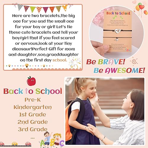 Miniatura 5 de VU100 Pulsera de regreso a clases, pulsera de dinosauriocorazón a juego, pulsera para madre e hija, regalo para el primer día de escuela, pulseras