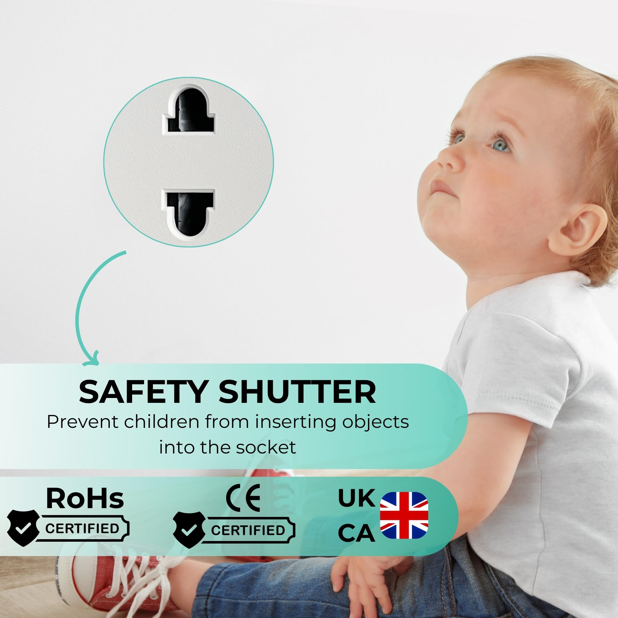 1-Pack UK Electric Toothbrush & Shaver Plug Adapter | 2-Pin to 3-Pin Bathroom Converter | For UK EU Round & US Flat 2-Pin Plugs | 1A Fused, Safety Shutters | Compatible with Oral-B, Braun, Philips — view 5