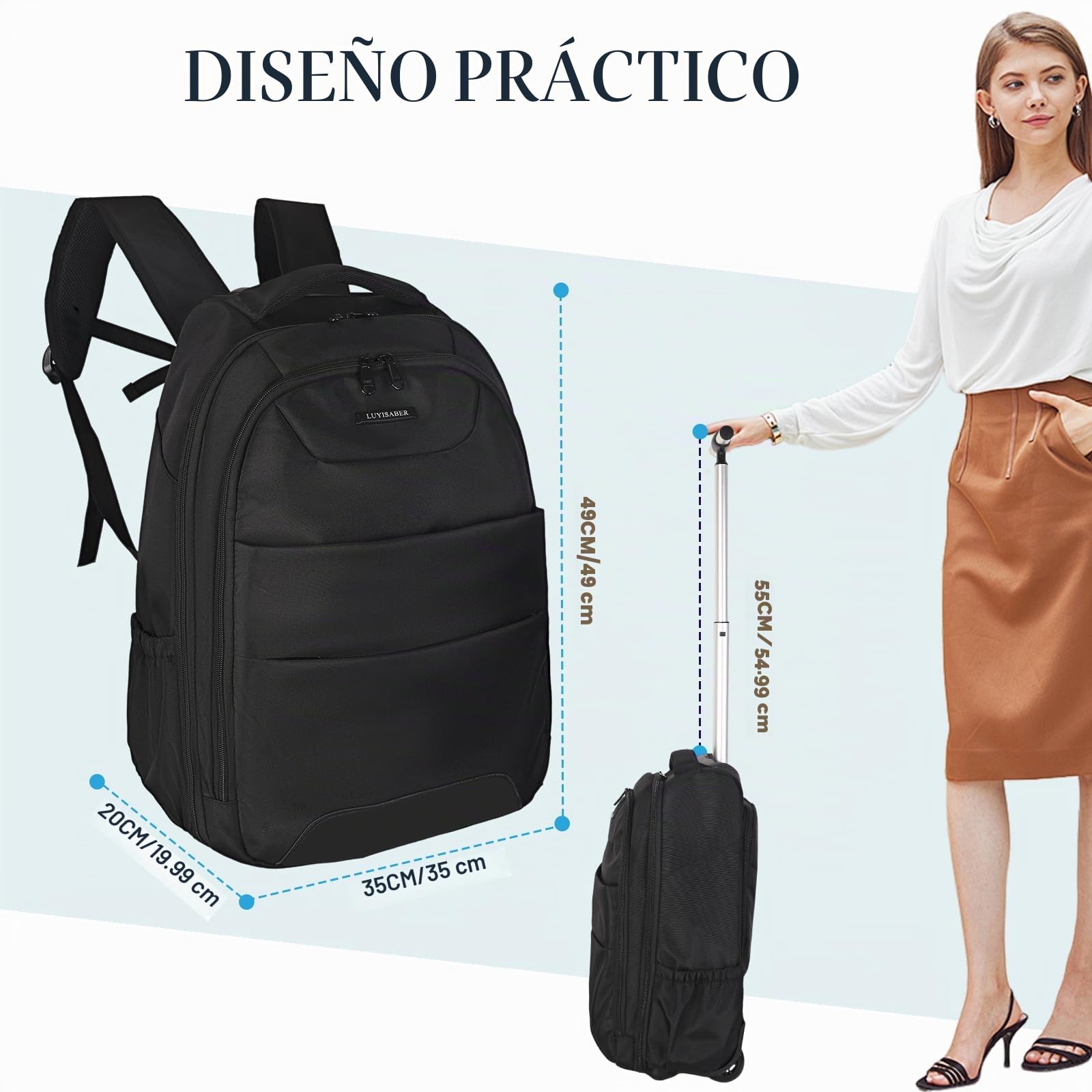 Hivexagon Mochila con Ruedas de 81 cm, cómoda, Informal, Duradera y fácil de Transportar, Ideal para Llevar portátil y Documentos, con Correas de Hombro Ocultas, Ideal para Viajes de Negocios