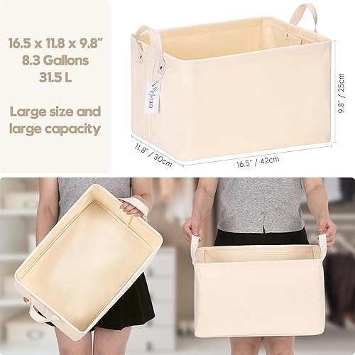 Miniatura 3 de Hinwo Paquete de 2 contenedores grandes de lona para estantes con marco de metal, cestas de almacenamiento rectangulares, organizadores de armario,