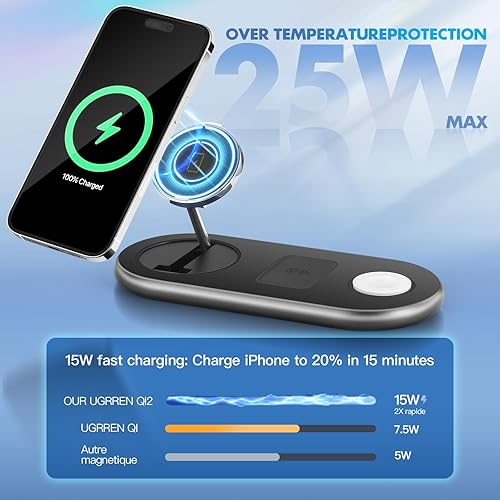 Miniatura 3 de Cargador inalámbrico para iPhone Apple Qi2 Magsafe Cargador 3 en 1 Estación de carga Apple Magsafe Soporte de cargador para iPhone 16 15 14 13 12