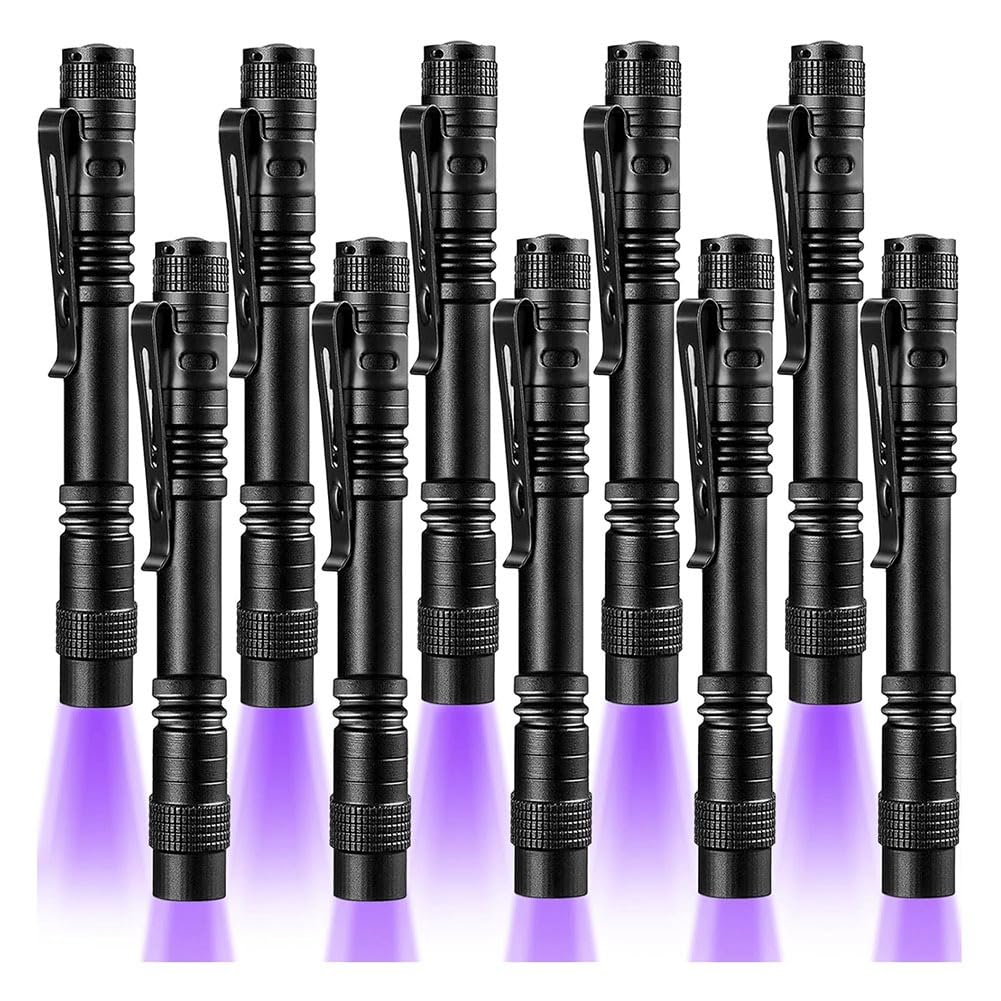 CTRLZS 10 Pack UV Blacklight Flashlights 395nm UV Pen Light with Clip for Leak Pet Urine Hotel Inspection Dry Stain for Leak Pet Urine Hotel Inspection