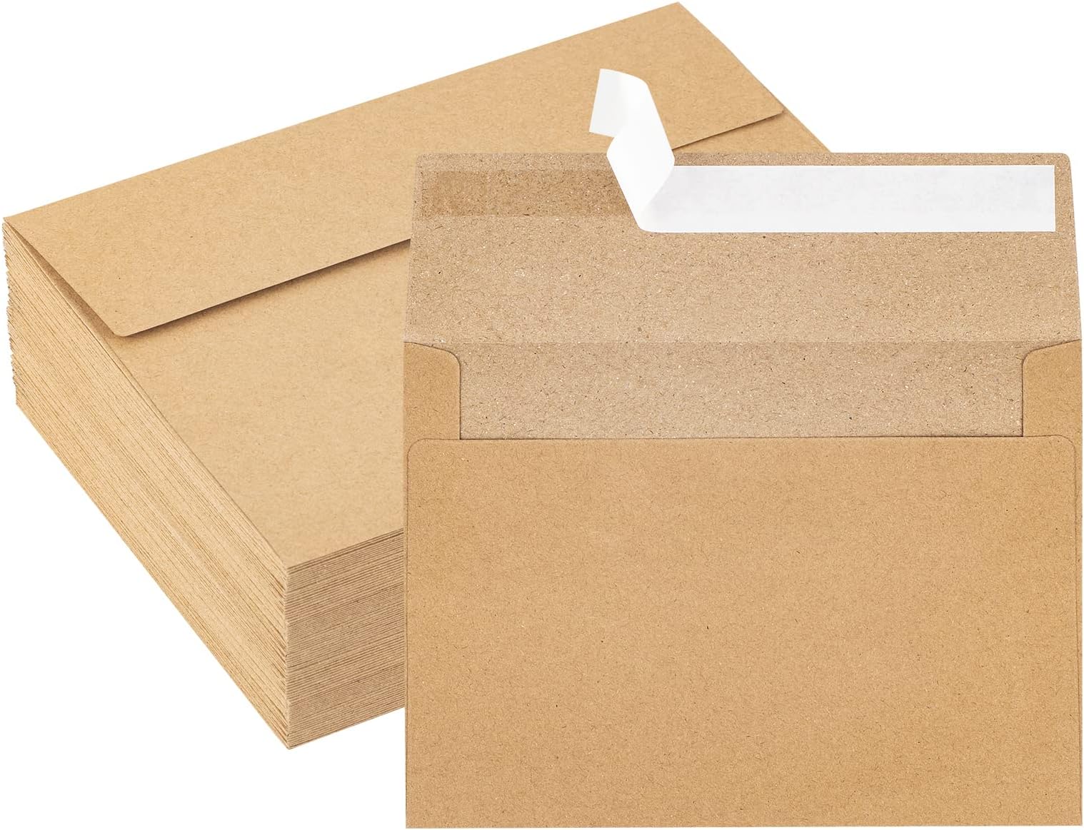 Hongyitime Kraft Paper Envelopes, 50 Pack, 5 x 7 Inch, Brown A7 Envelopes, Self-Seal Card Envelopes, Invitation/Postcard Envelopes