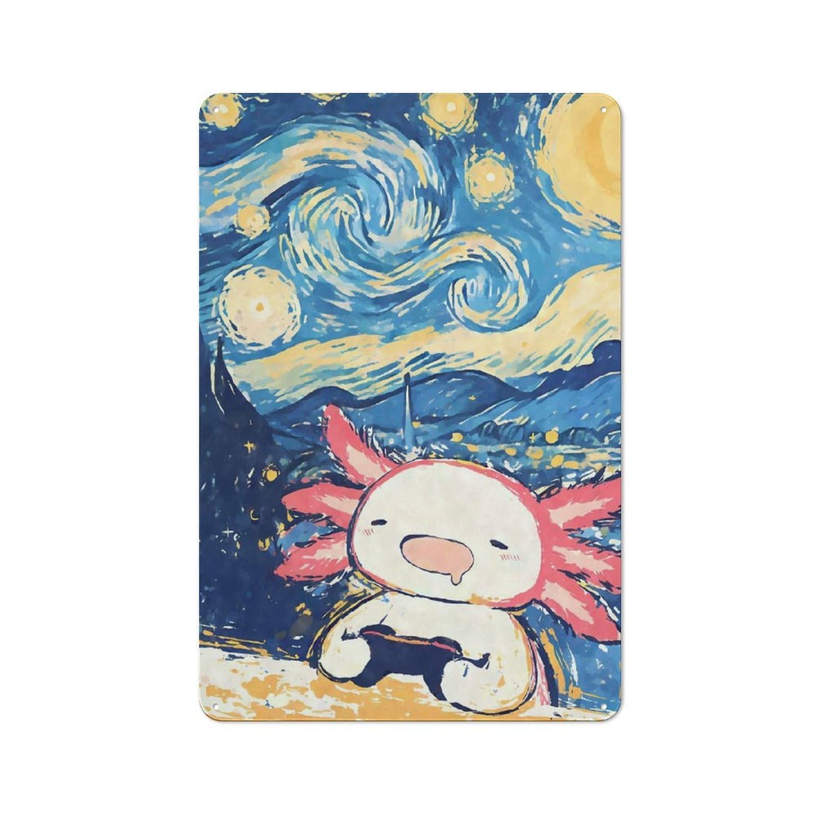 Junmoney Axolotl Gaming Starry Night Cottage Tin Sign 30X20cm Featuring Porch Wall Decor For Shed, Garden Room, Porch Or Garage