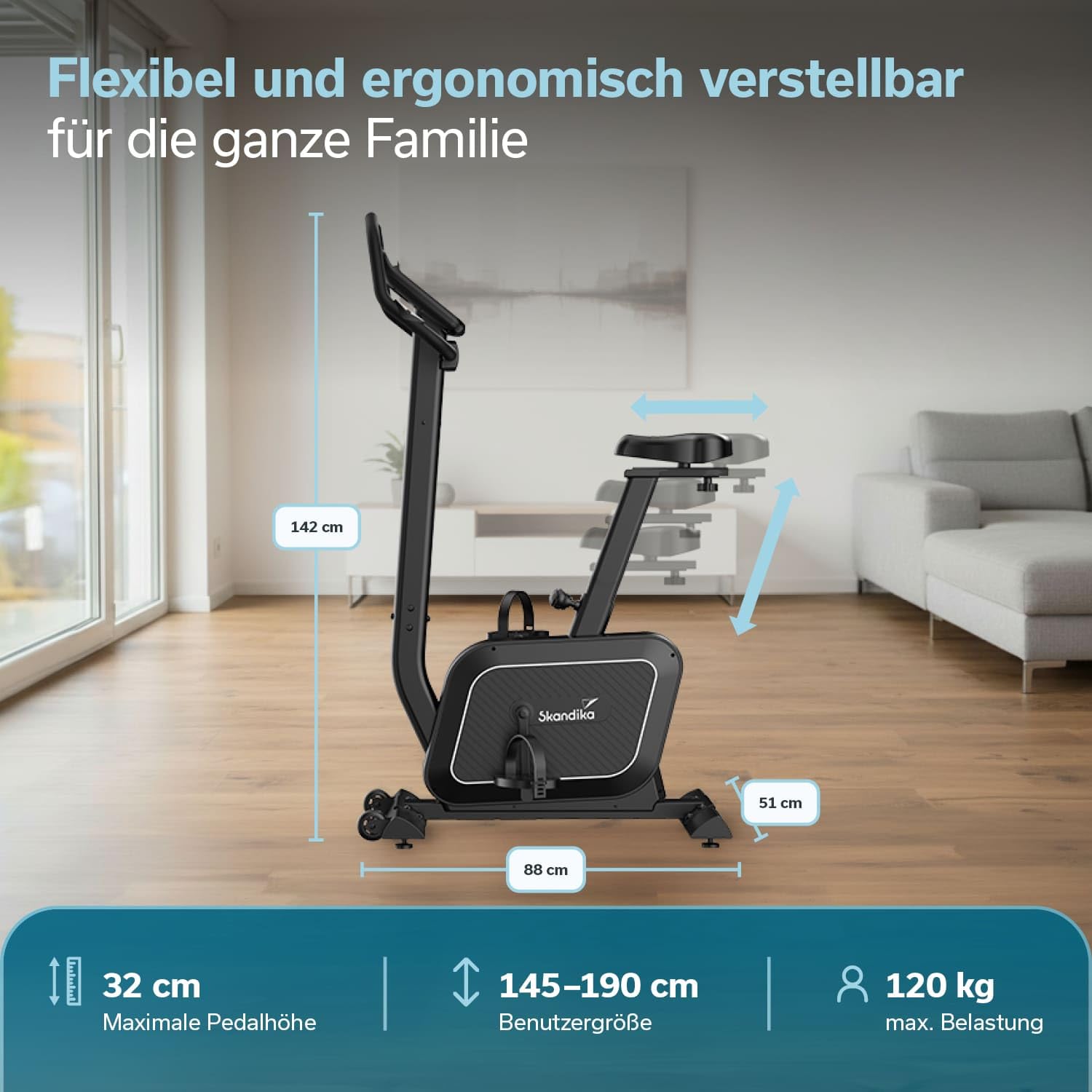 Skandika Cykling P8-HM rower treningowy, 14 poziomów oporu, kompatybilny z aplikacją Kinomap, ręczny czujnik tętna, uchwyt na tablet, rower wewnętrzny do 120 kg