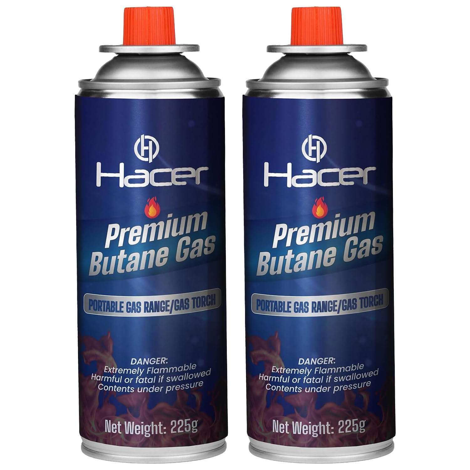 Hacer 2 x 250g Butane Gas Can for Camping Stove High Pressure Flame Portable liquefied Refill Canister Welding Fuel Gas Torch Lighter (Pack of 2)