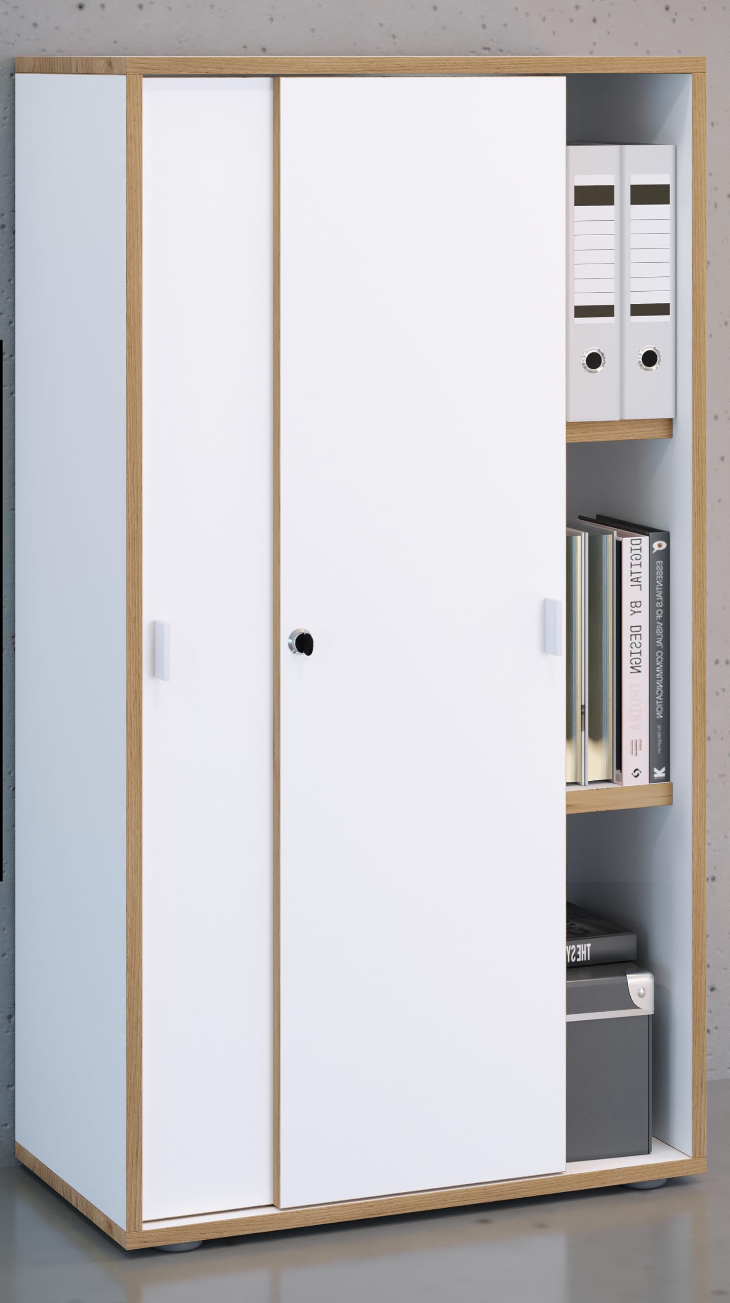 VCM Büroschrank mit 3 Fächern | moderner Aktenschrank mit Schiebetüren | Maße ca. H. 110 x B. 60 x T. 37 cm– Salia 3-Fach