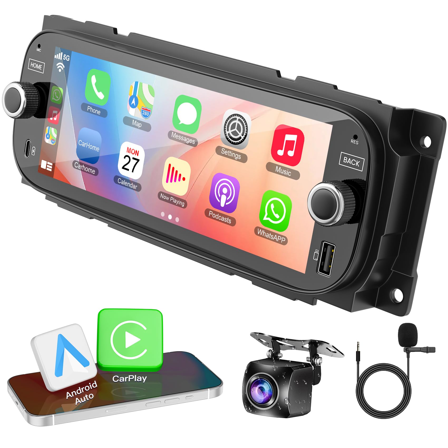 4+64G Car Radio with Quick Charging for Dodge Ram&Jeep Wrangler Grand Cherokee, 6.8 Inch Car Stereo Built-in Carplay Android Auto,GPS Navigation, Back-up Camera, Bluetooth,Android 13-image-25