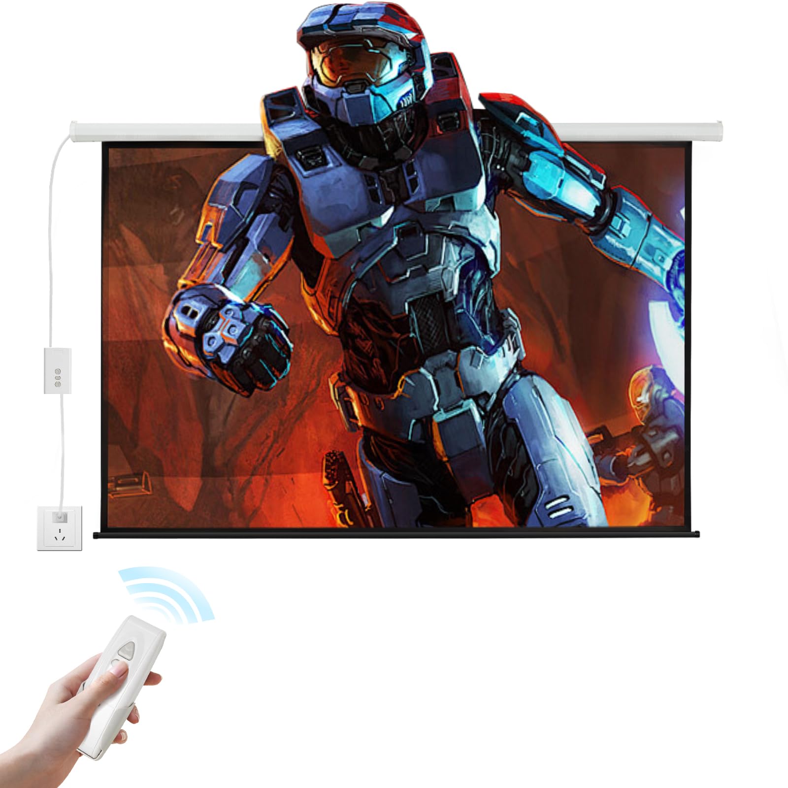 MPlUS Electric Remote Control Projector Screen 100 "16:9 4K HD Automatic Lock Mechanism Wall-Mounted Ceiling Projection Screen Home Theater Indoor Outdoor HD Movie Screen