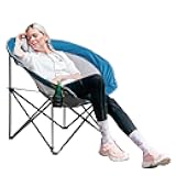 Folding Camping Chair Oversized Moon Chairs for Adult Support Up to 300lbs Mesh Saucer Chairs with Headrest and Cup Holder for Camping,Lawn,Hiking,Picnic,Sports(Cyan/Grey)