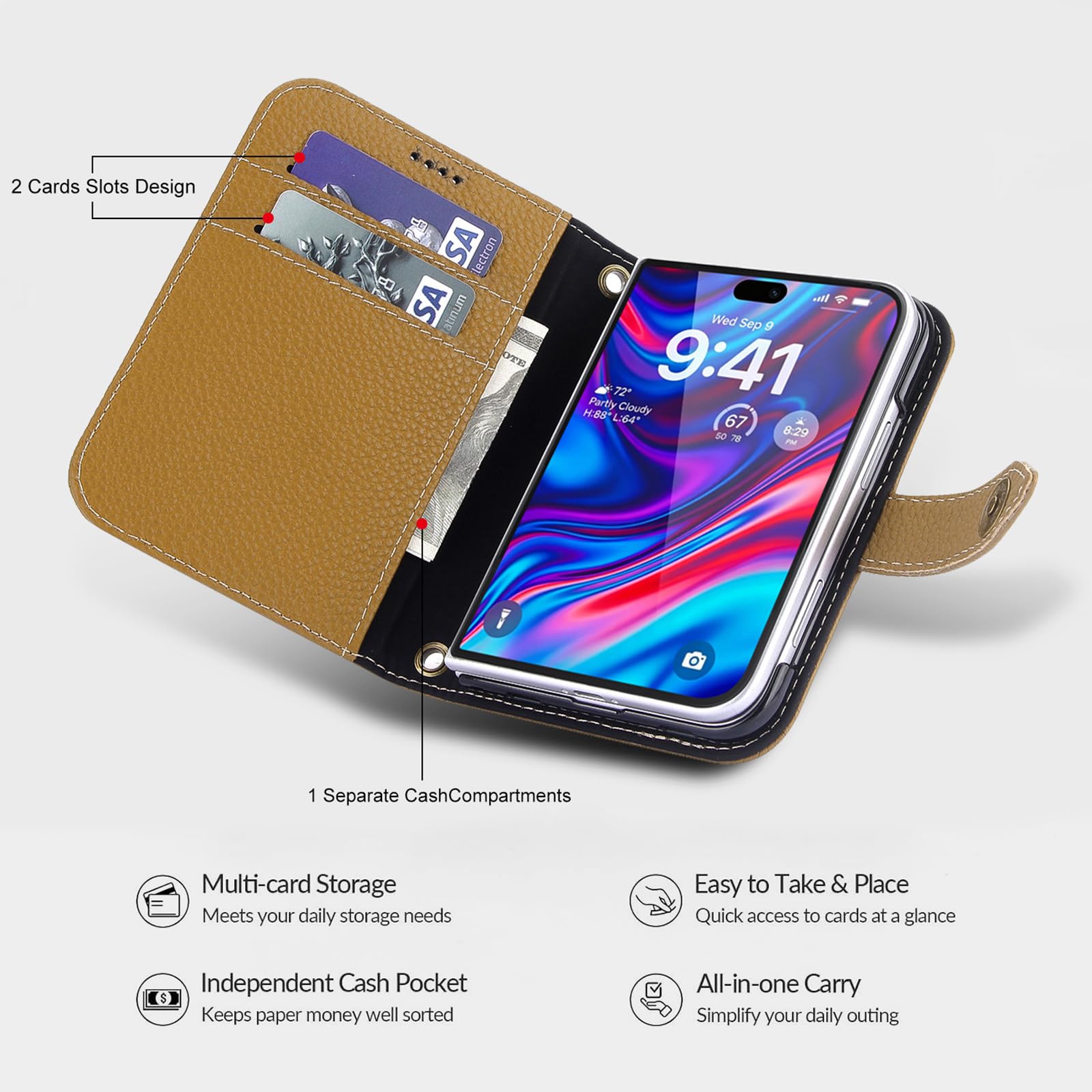 Etui na telefon iPhone Duo, prawdziwa skóra, magnetyczne etui z klapką