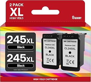 245XL Black Ink Cartridge Replacement for Canon Ink 245XL PG-243 XL PG-245 XL Compatible with Canon Pixma MX490 MX492 TR4520 MG3022 MG2522 MG2920 MG2420 MG2520 TS3322 Remanufactured (2 Black)