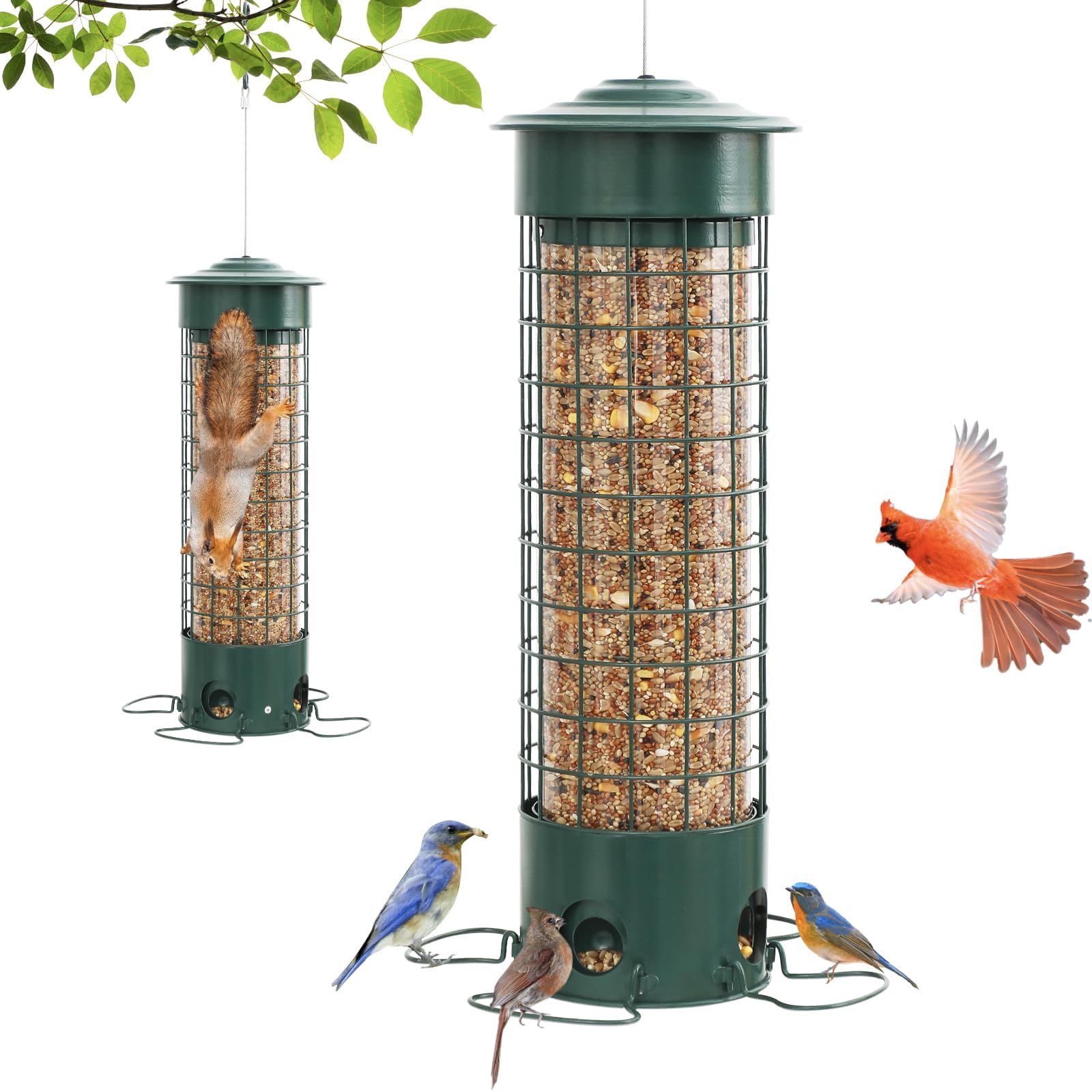 DSUMD Squirrel Proof Bird Feeder, Weight Activated Outdoor Hanging Metal Bird Feeder, Bite Proof, Weatherproof, Durable, Suitable for Chickadees,