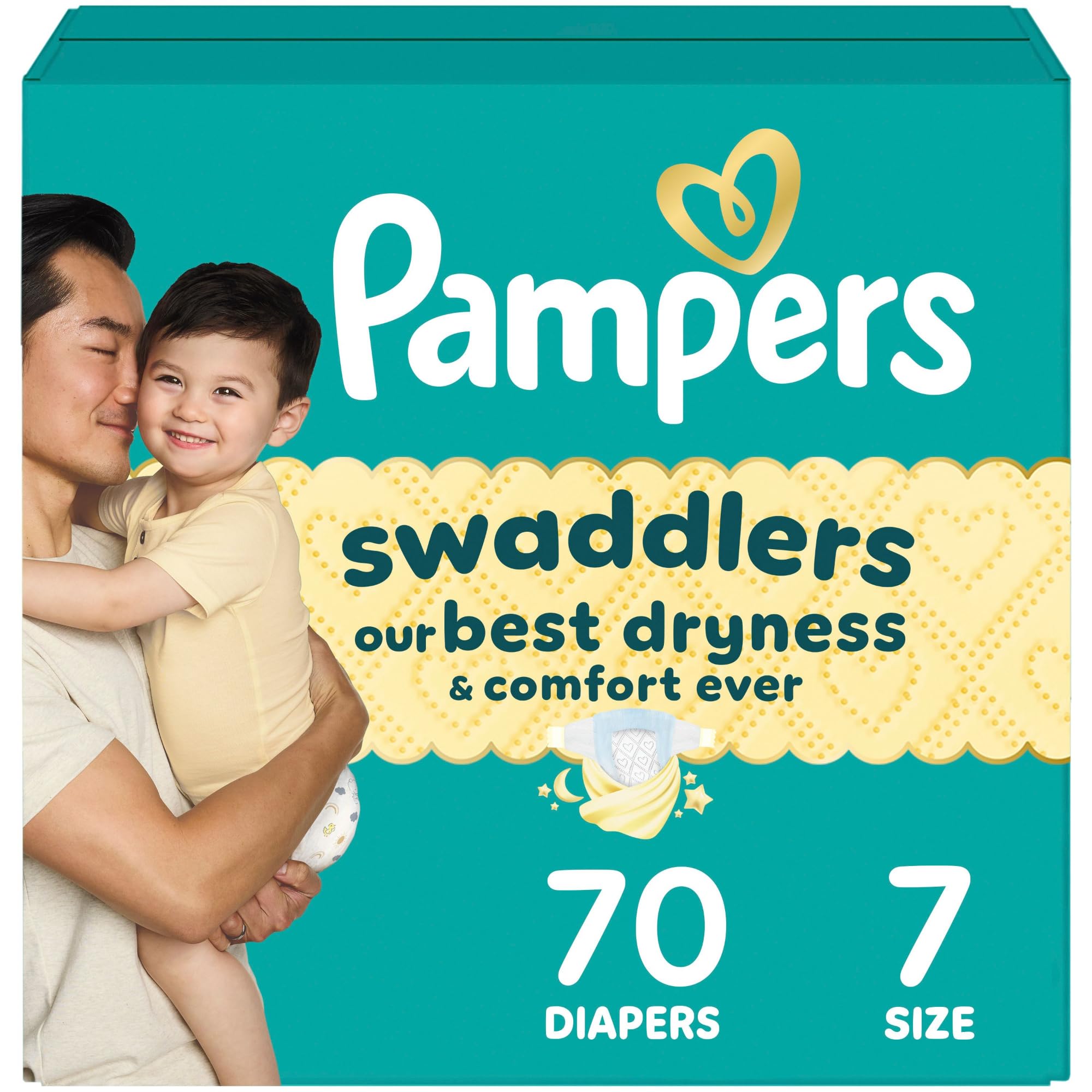 Pampers Swaddlers Diapers, Size 7 (26-50 lbs), 70 Count, Absorbent, Keeps Baby Dry and Comfortable, Skin Safe Disposable Baby Diaper (Packaging May Vary)