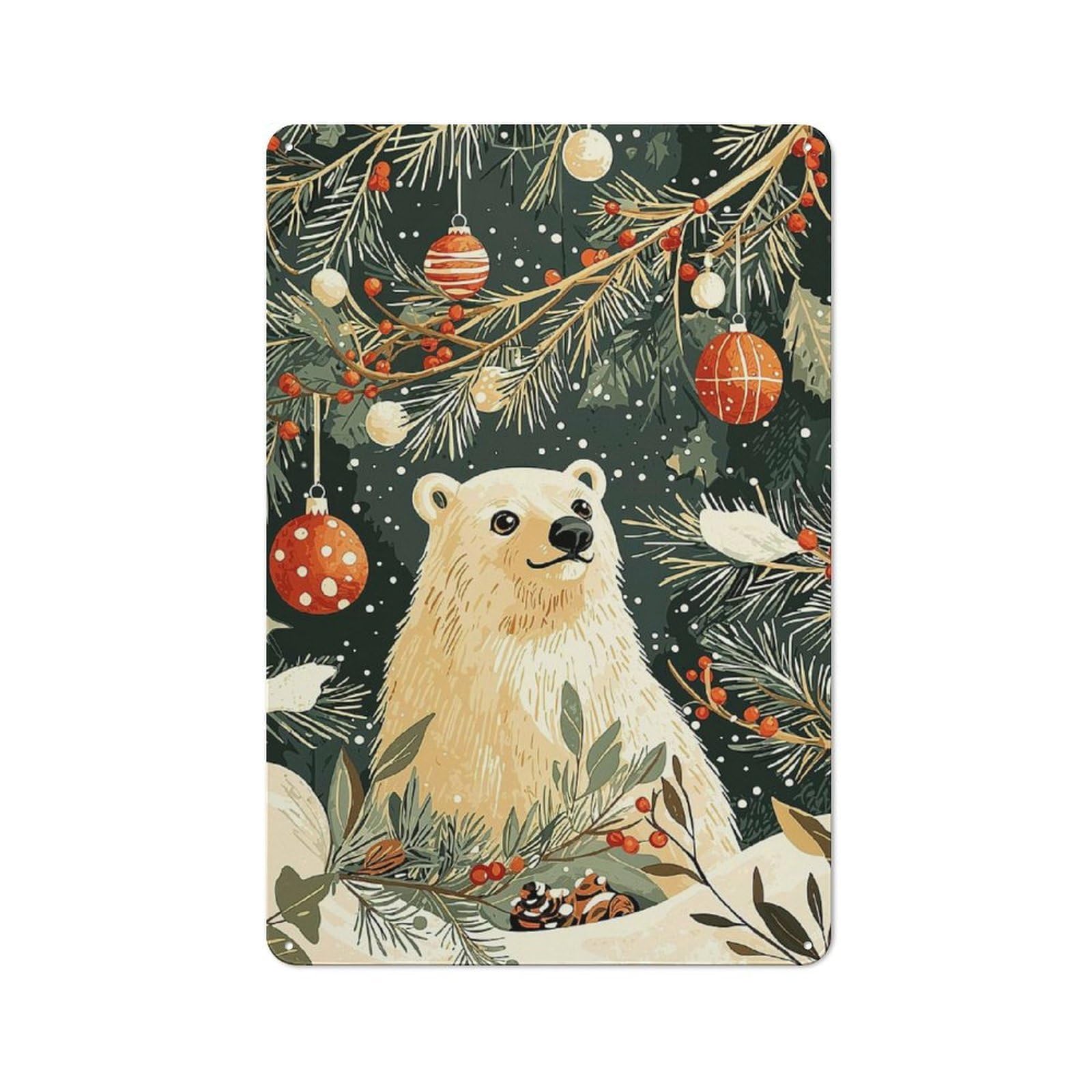 Junmoney Polar Bear Christmas Printed Metal Sign 30X20cm For Café Or Restaurant, New-Space Wall Decor For Café Owners And Decorators