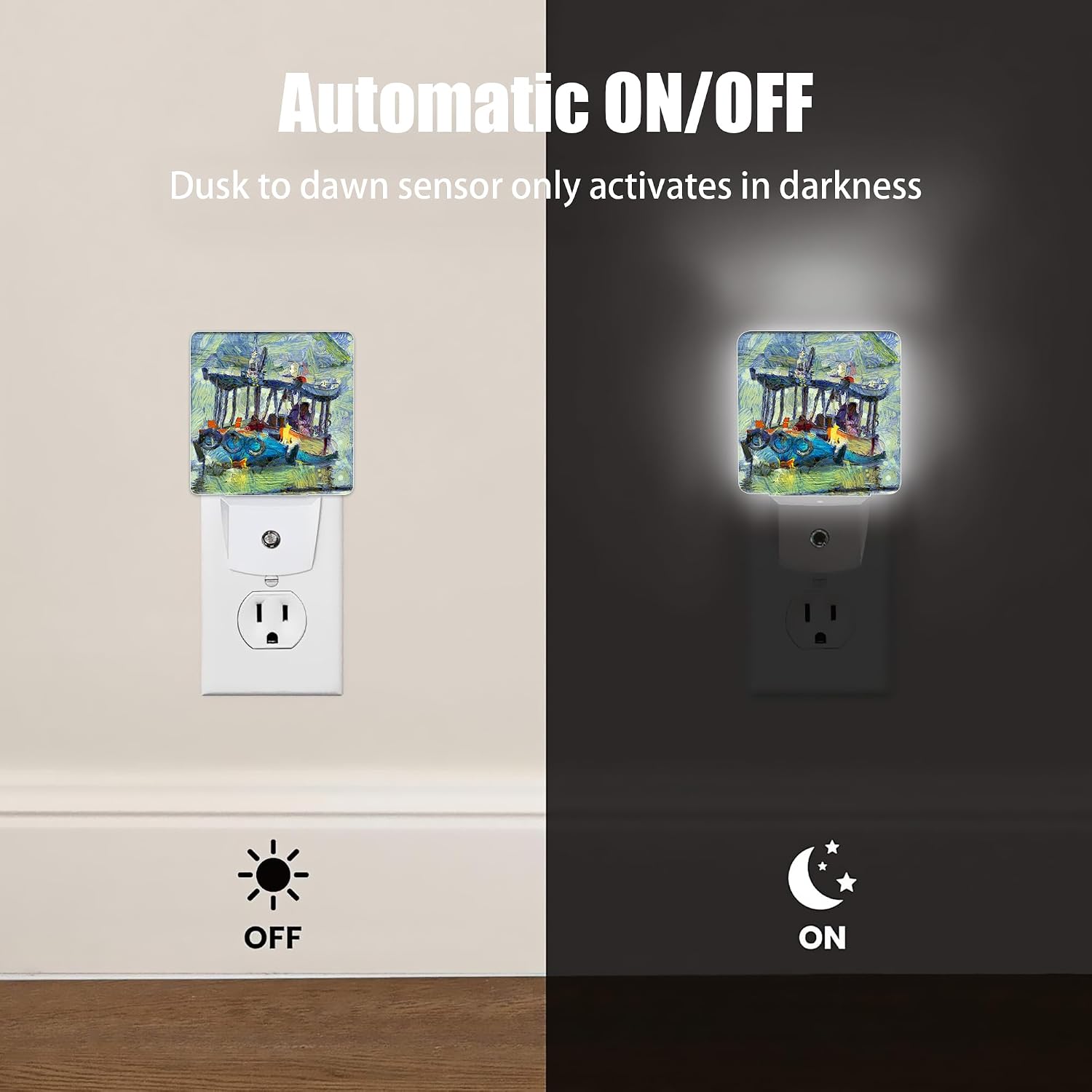 Retro Country Riverside Night Light Plug in Wall Lamp Smart Dusk to Dawn Sensor for Home Decorative, Kids Room Bedroom Bathroom Kitchen Hallway Gifts image 3
