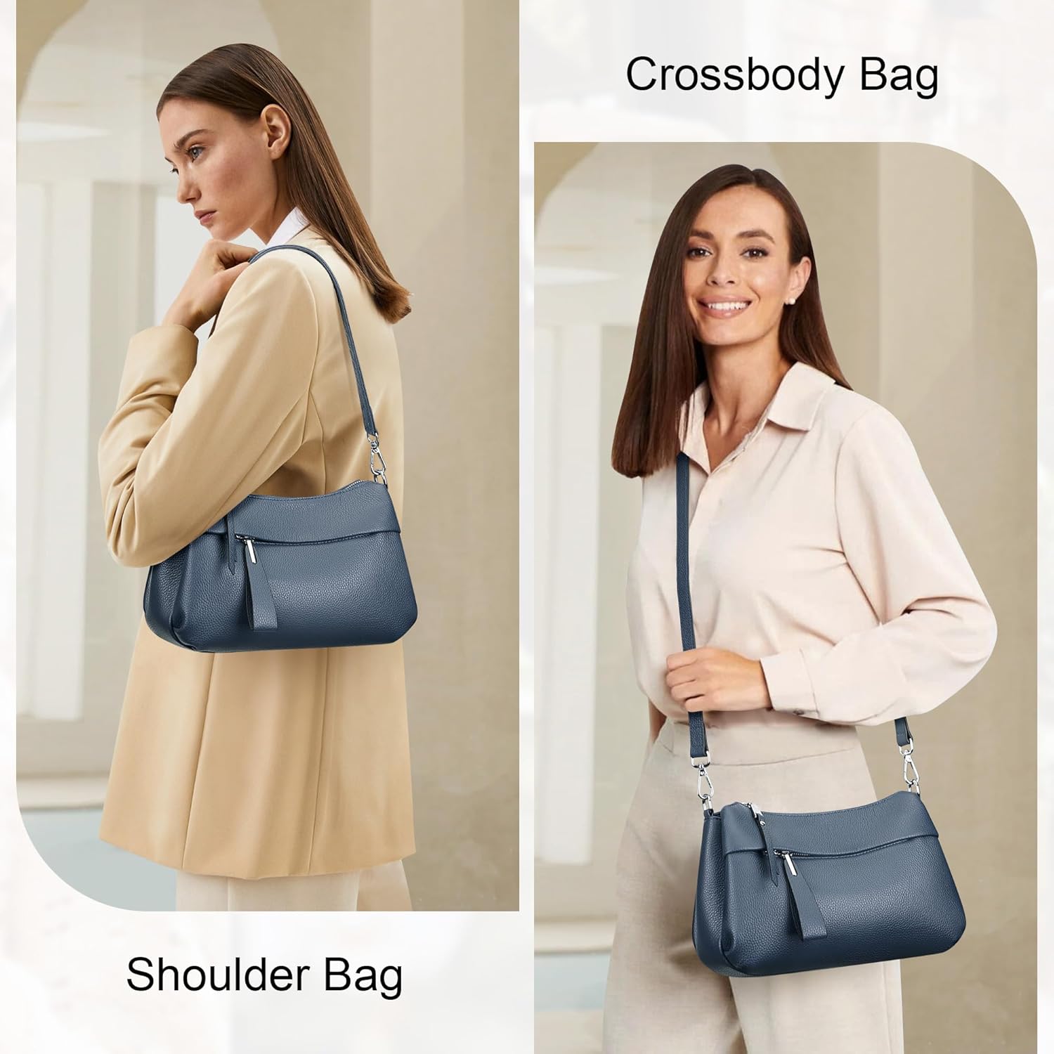 OVER EARTH Genuine Leather Crossbody Bags for Women Small Crossbody Handbag Shoulder Purses with 2 Detachable Straps - Image 2