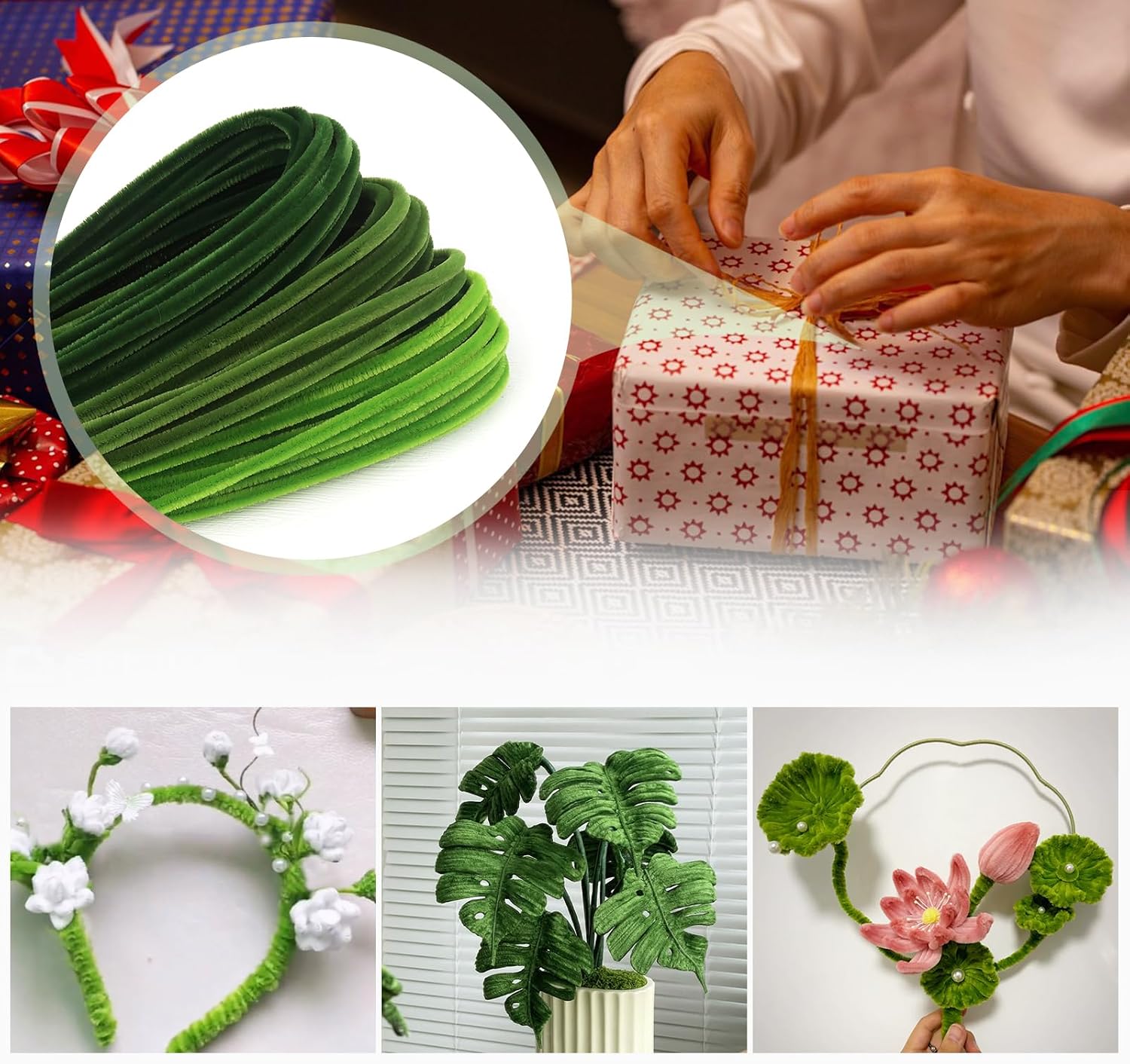 TOAOB 300pcs Overlength Pipe Cleaners Green Series 24 Inch Long Fuzzy Chenille Stems Craft Thick Pipe Cleaners Flowers Animals for DIY Art Craft Supplies Bouquets Decorations