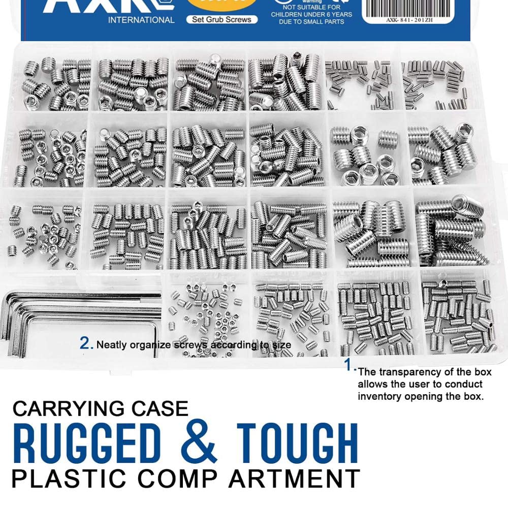 666Pcs Stainless Steel Set Screw Assortment - M2 M3 M4 M5 M6 M8 Hex Socket Grub Screws With Wrenches