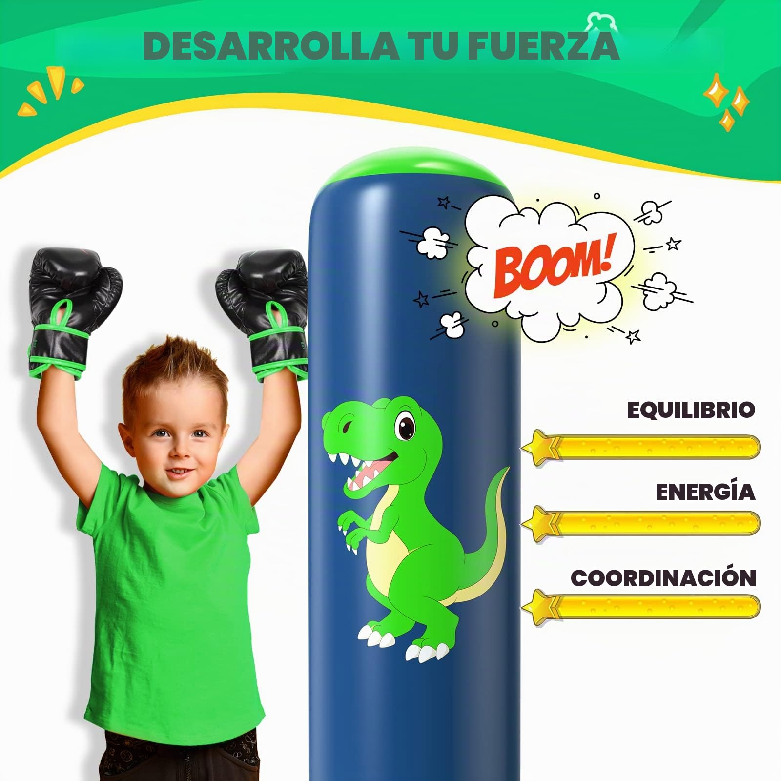 Saco Boxeo Niños Inflable de Pie 3-8 Años Punching Ball Set Karate Taekwondo MMA