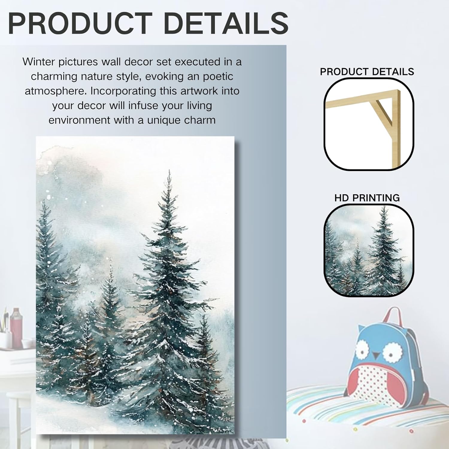 Winter Landscape Pictures Wall Art,Christmas Tree Canvas Art,Forest Canvas Wall Decor for Living Room, Office Bedroom (12" x 18" x 3 pcs)