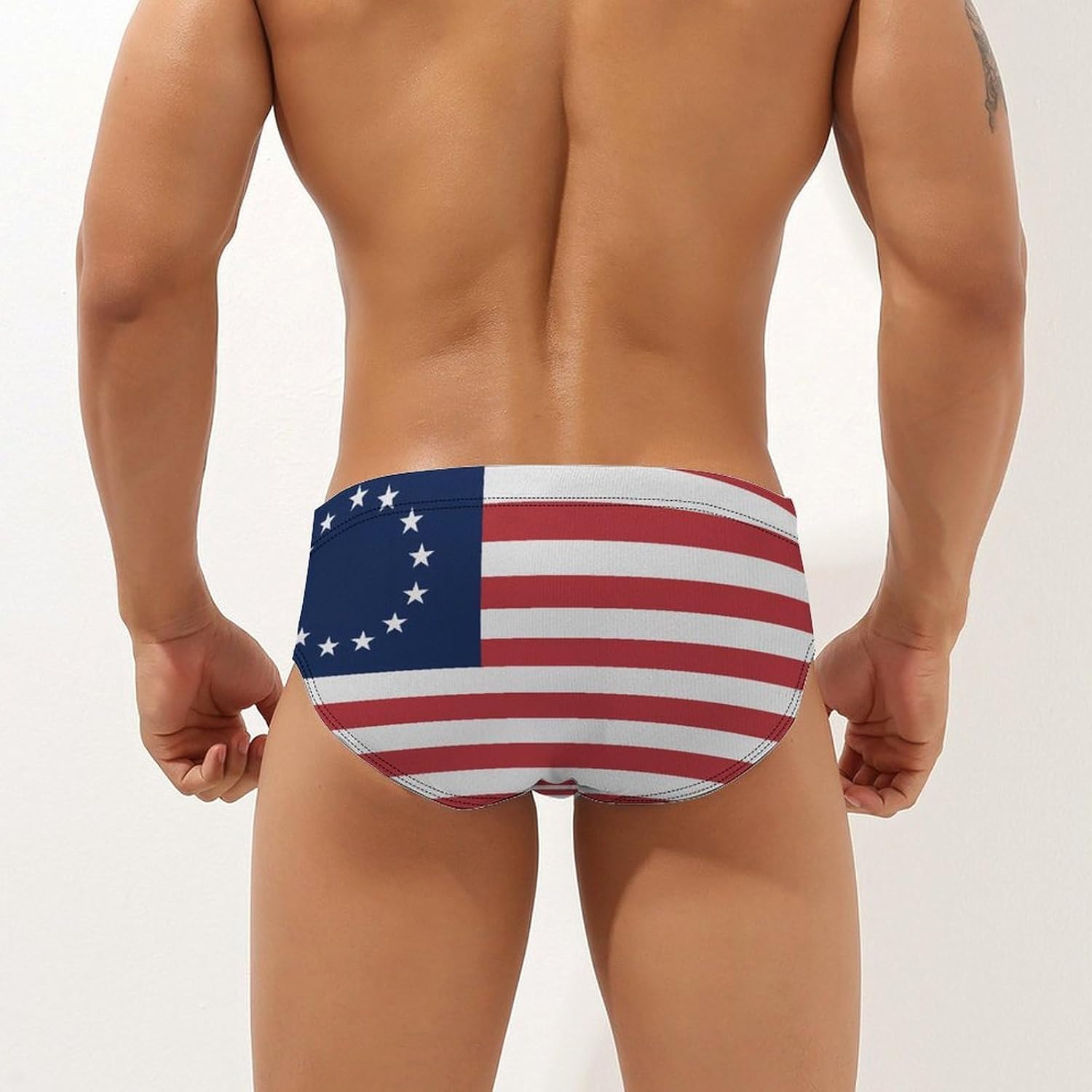 Betsy Ross Flag U.S.A Mens Swim Briefs Print Bikini Swimwear Sport Swimsuit Surf Shorts Trunks