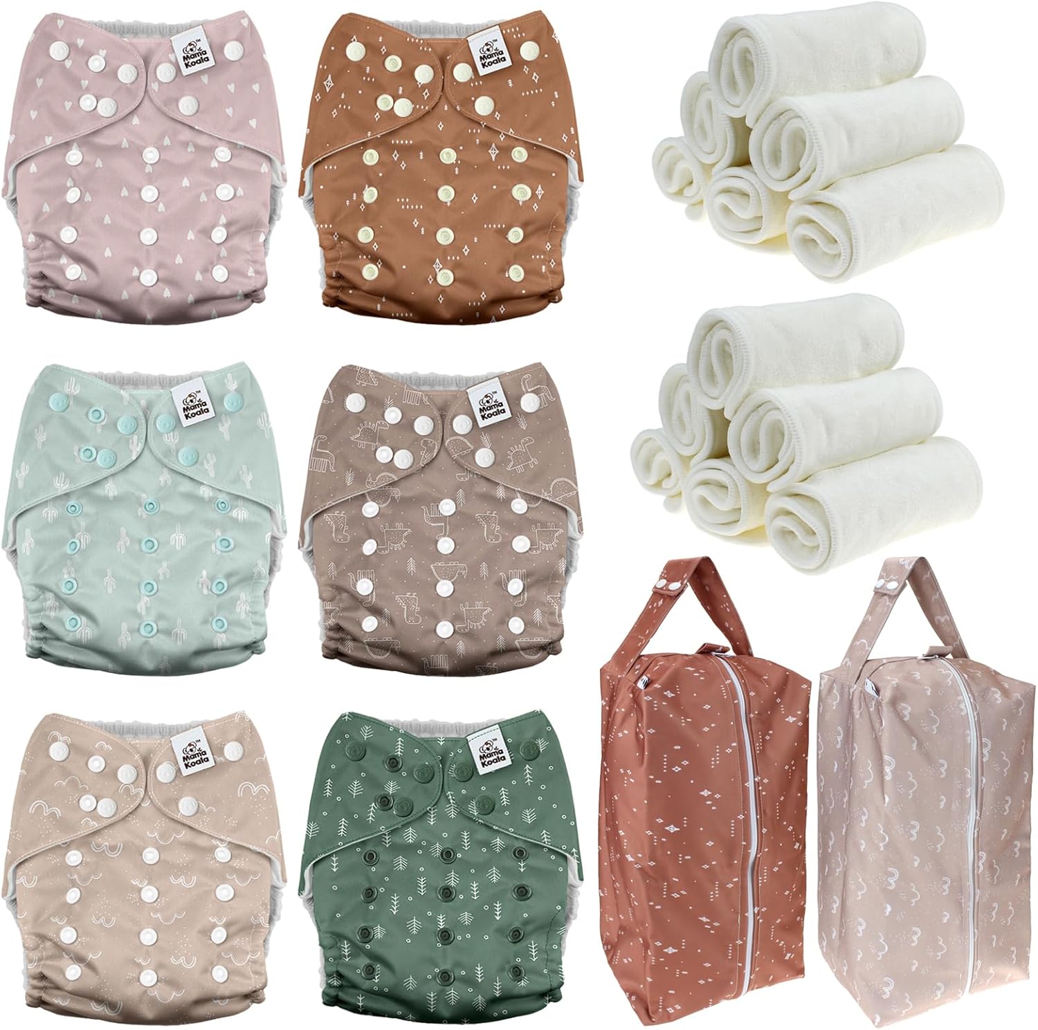 Mama Koala 3.0 Baby Cloth Diapers with 12 Inserts Bundle, with 2 Pack Waterproof Diaper Pods