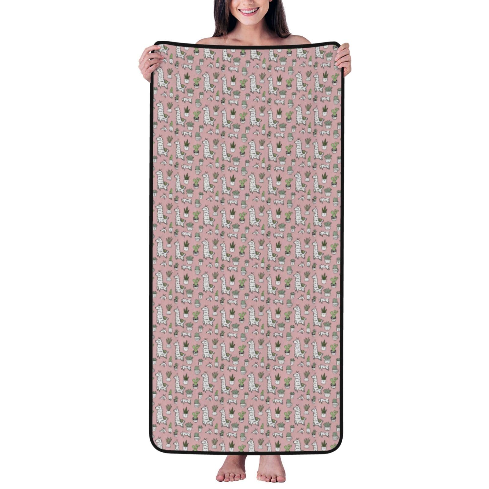 ZTPOWQA Alpaca And Cactus Print Coral Velvet Bath Towel For Home Gym Lounging Bathroom Spa Hotel Beach Travel