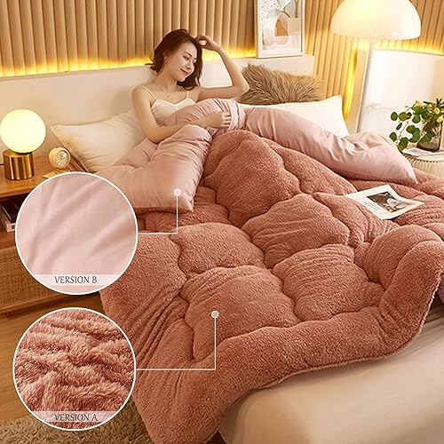 Miniatura 3 de Edredón de algodón cálido para invierno, edredón de invierno de terciopelo de cordero, manta de cachemira de cordero para cama doble, núcleo de