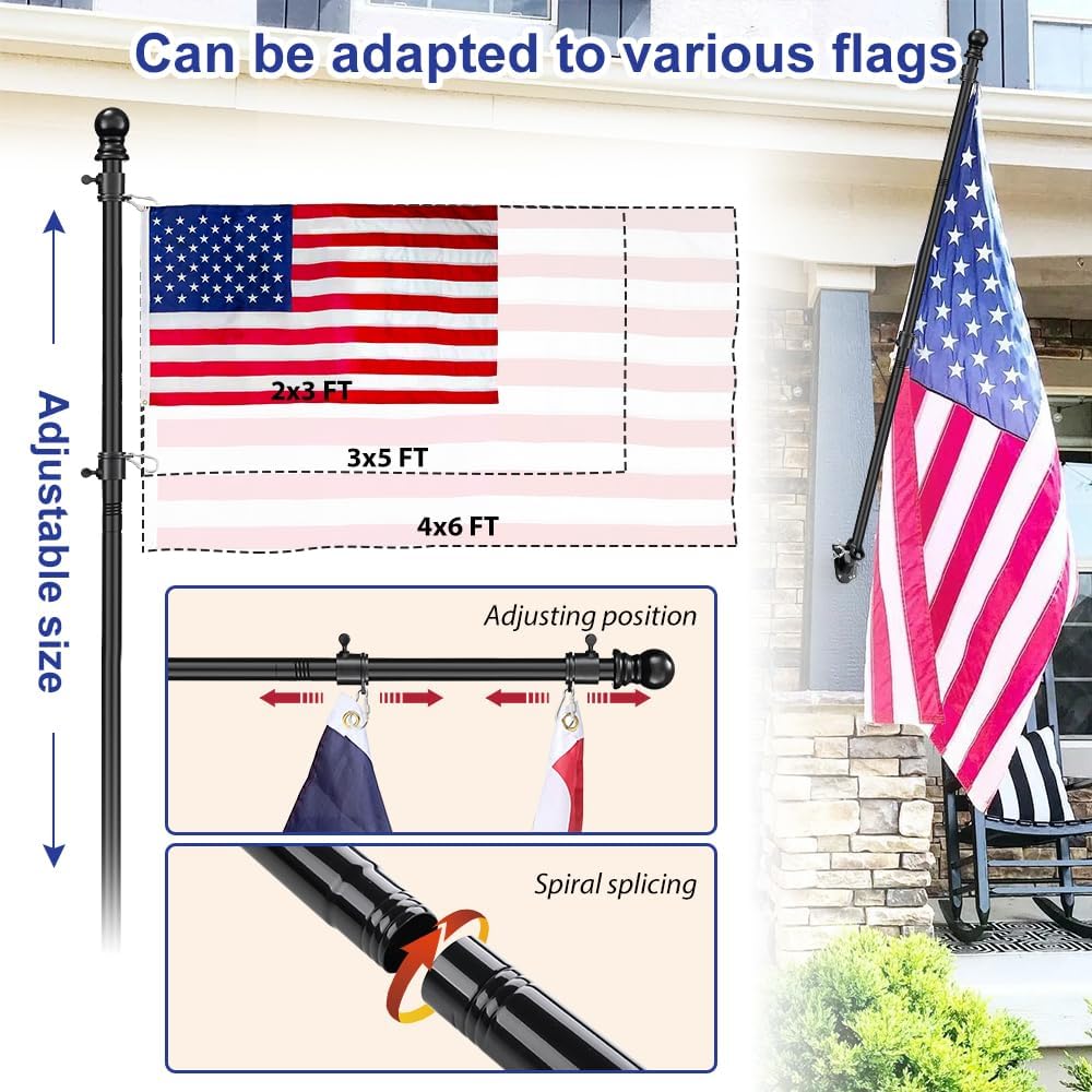 Ihomepark 6FT Flag Pole，Tangle Free Stainless Steel Weather Resistant Rustproof Flagpole Suitable for 3x5 Sports Fan Outdoor Flags, Wall-Mounted(6FT Without Bracket) - Image 4