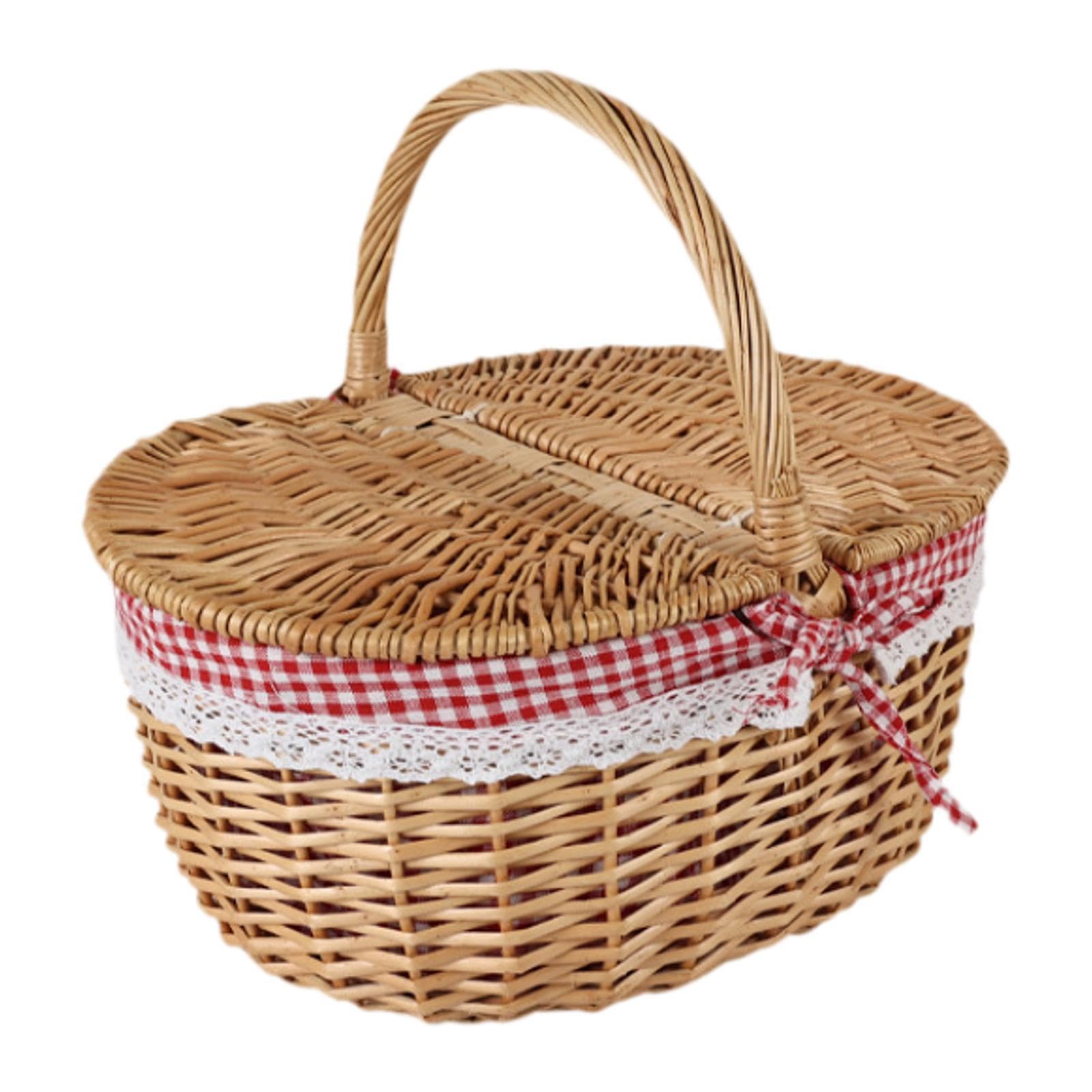 Cesta de Picnic de Mimbre, Cesta de Servicio de Almacenamiento de Ratán con Tapa Y Asa, Cesta de Almacenamiento, Cesta de Almacenamiento de Mimbre Par, Rojo, pequeño