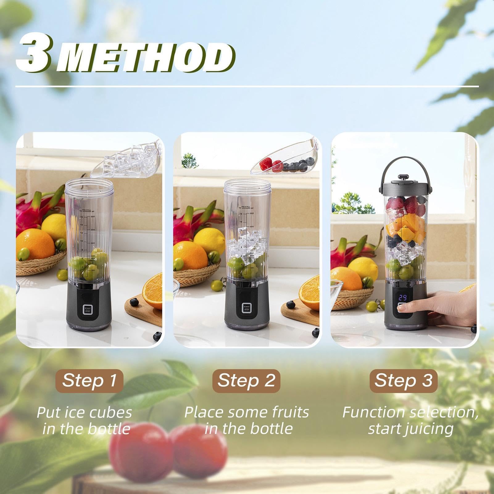Persönlicher Mixer | LED-Display 500 ml kompakte Zitruspresse – tragbarer Zitruspresse für Saft Kaffee Getränke Lebensmittel im Freien Picknick Camping Zuhause