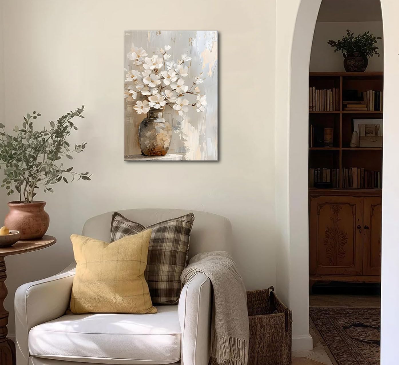 ZYGARTEQ Rustic Farmhouse Flower Canvas Wall Art Vintage White Hydrangeas Wall Decor Pictures Country Muted Botanical Prints Floral Artwork for Bedroom Living Room Gallery Decoration 16x24in