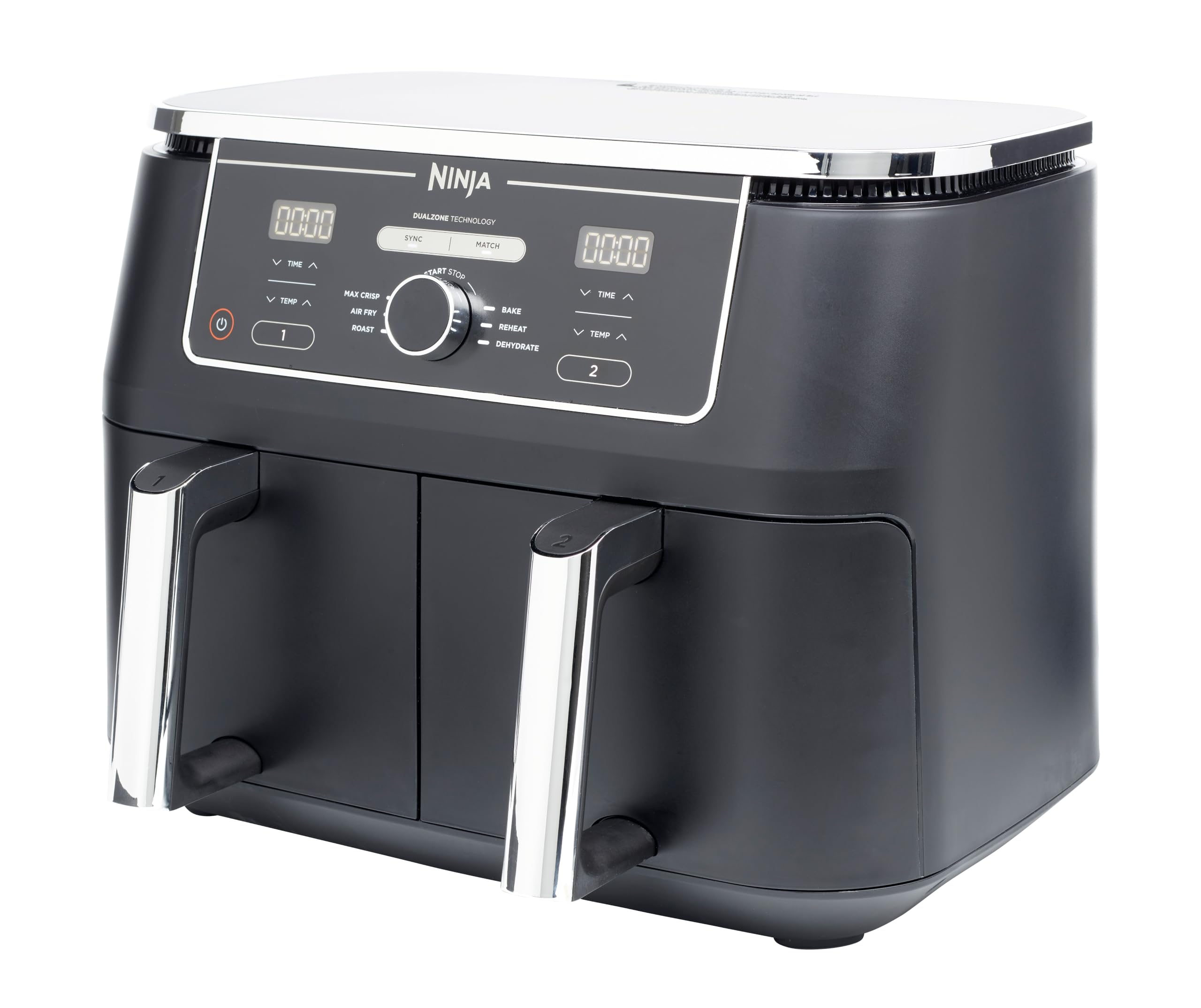 Ninja Foodi MAX Dual Zone Digital Air Fryer, 2 Drawers, 9.5L, 6-in-1, Uses No Oil, Max Crisp, Roast, Bake, Reheat, Dehydrate, Cook 8 Portions, Non-Stick Dishwasher Safe Baskets, Black AF400UK