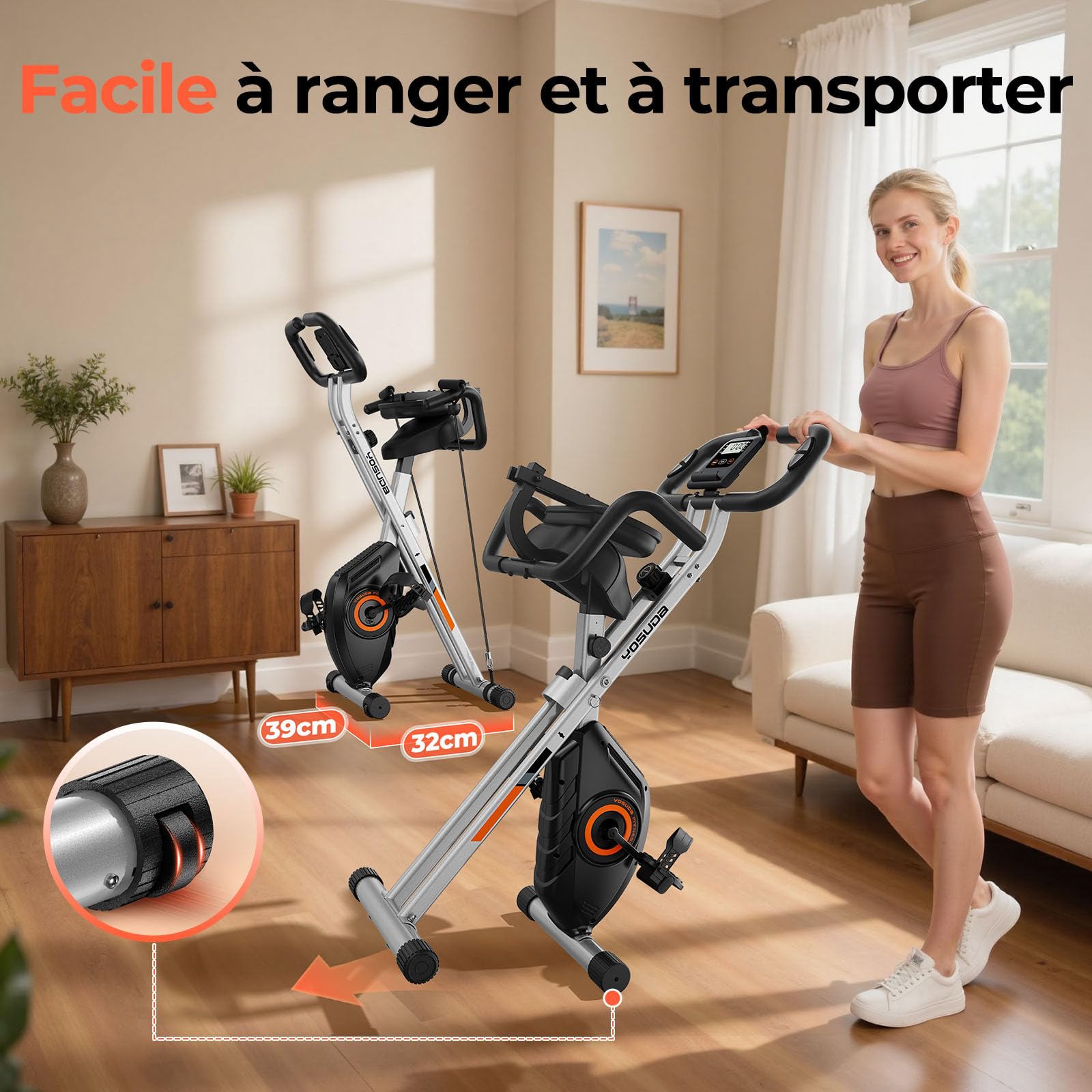 YOSUDA Vélo d'appartement Pliable, vélo d'appartement Pliable, vélo d'appartement Peu encombrant avec Bande de résistance intégrée