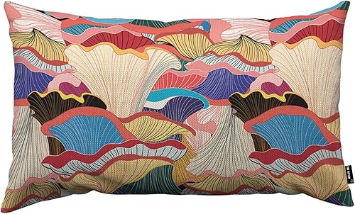 Miniatura 1 de TKS MITLAN Fundas de almohada decorativas de hongos, hermoso patrón gráfico de coloridas fundas de almohada de lino rústico de 12 x 20 pulgadas para