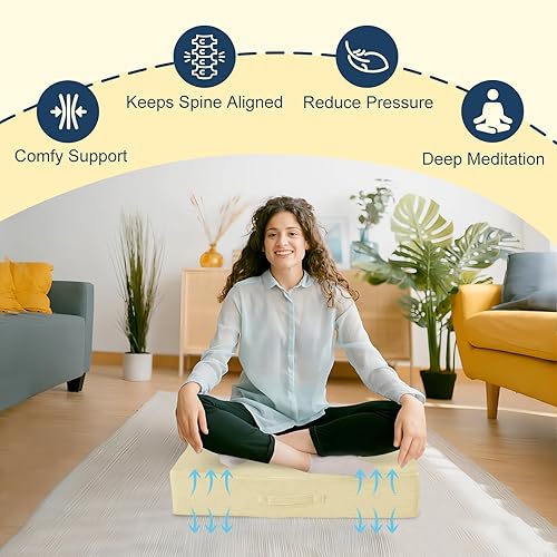 Miniatura 6 de Almohadas cuadradas sólidas para suelo para adultos y niños, cojín grande de meditación con espuma viscoelástica gruesa y funda de terciopelo