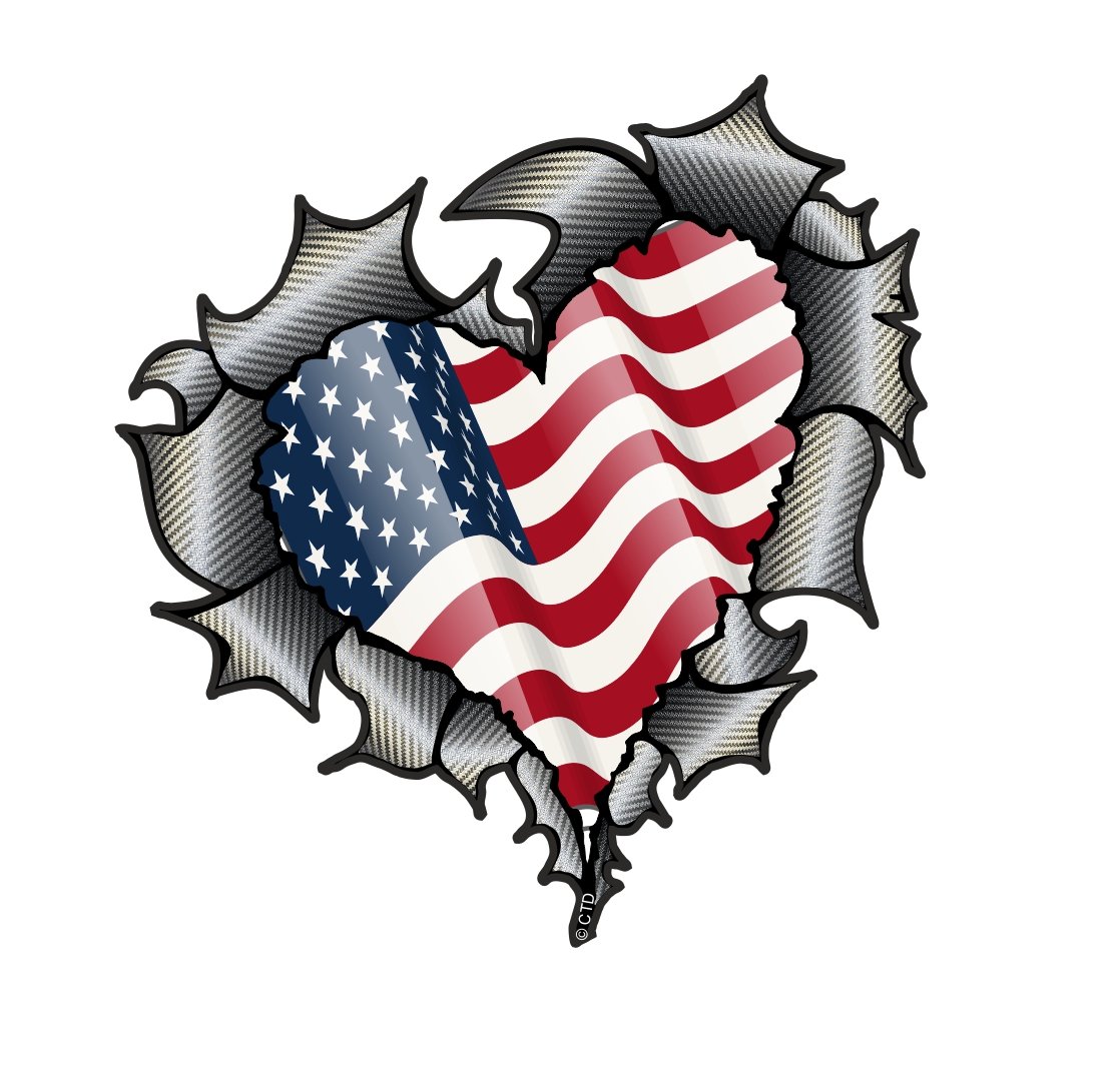 Sticker Licker Carbon Heart Ripped Torn Carbon Fibre Fiber Design With Usa American Stars & Stripes Flag Vinyl Car Sticker Decal 105X100mm