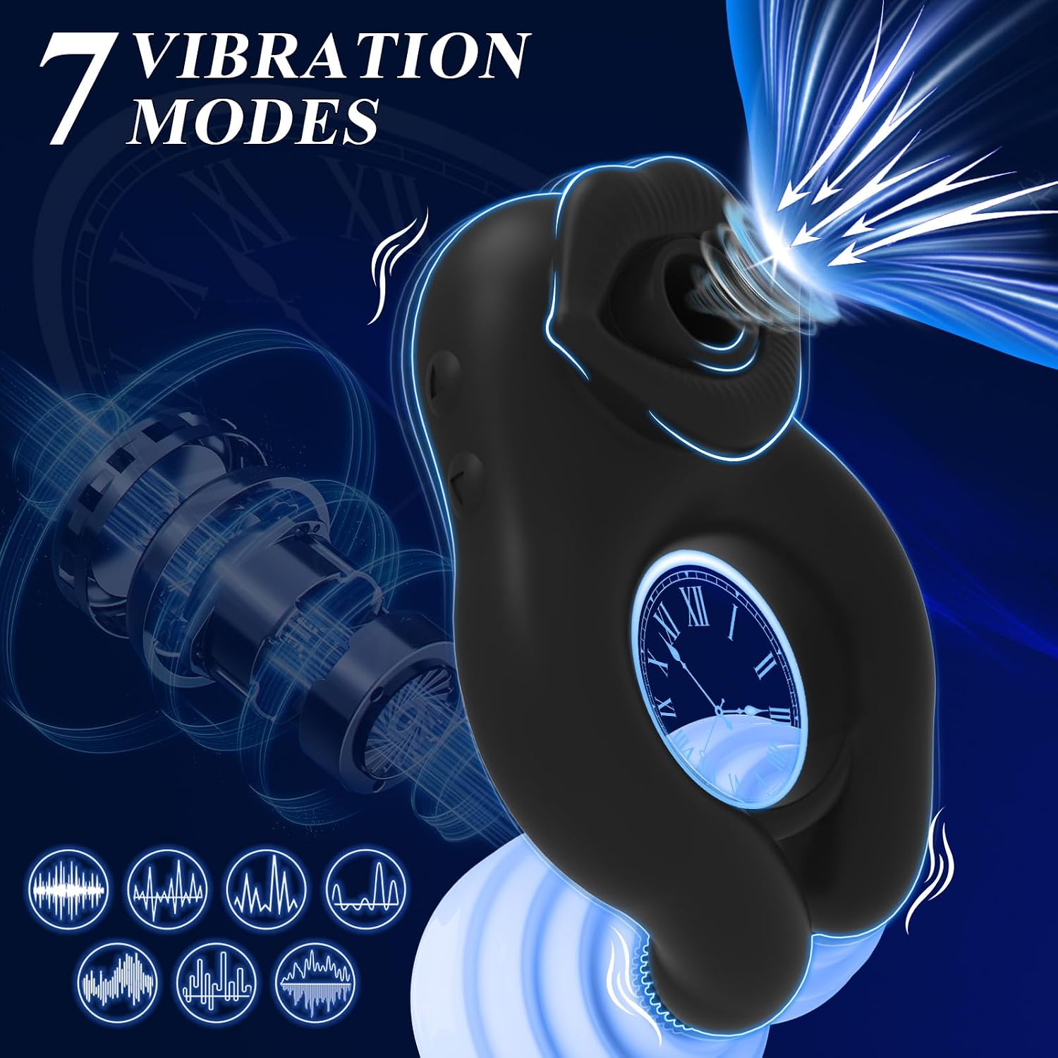 Vibrating Cock Ring Clit Sucker, Couples Vibrator with 7 Vibration Modes