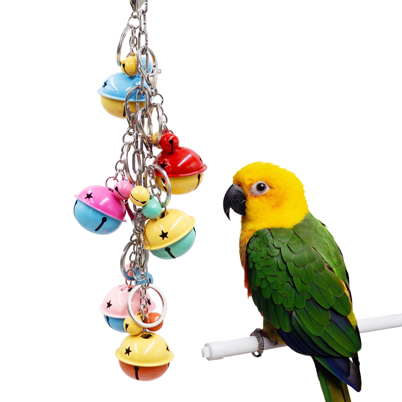 Oooct Bird Swing Bells Toys, Colorful Parrot Metal Bells, Hanging Bird Chewing Toys, Bird Cage Accessories, Suitable for Small to Medium Birds Budgie Lovebirds Conures Parakeets Cockatiels Rats