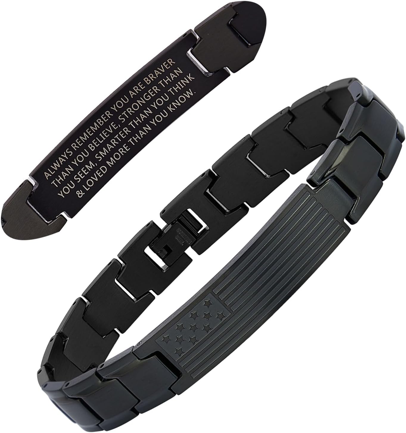 Wolentty American Flag Bracelet Engraved Inspirational Bible Verse Link Bracelet Gift for Men