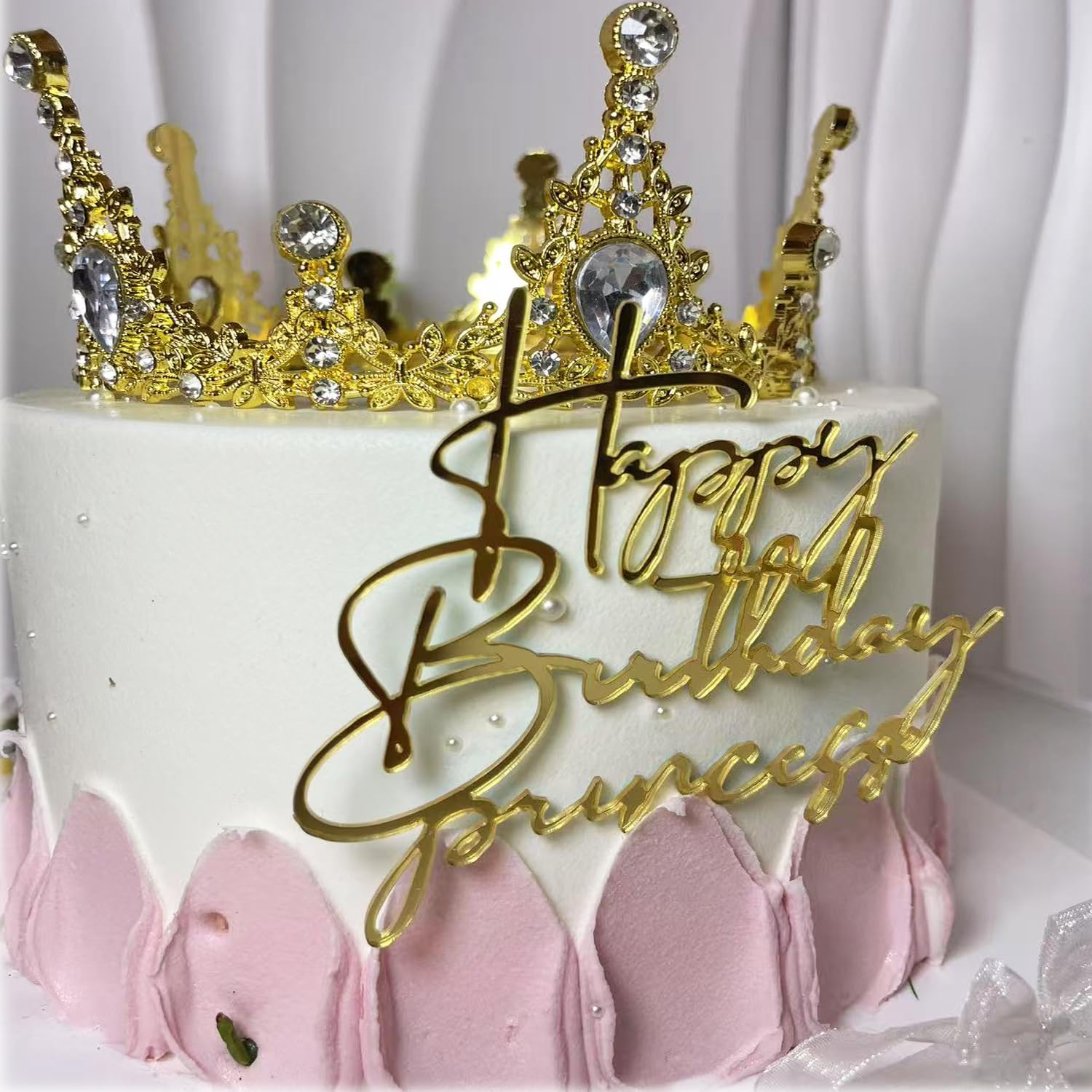 Happy Birthday Princess Gold Cake Topper,Princess Theme Party/Baby Shower Cake Decoration,Girls Happy Birthday Party Decorations Supplies for Children or Adult